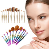 10-Piece Everyday Use Oval Kabuki Metallic Cosmetic Makeup Brushes Set