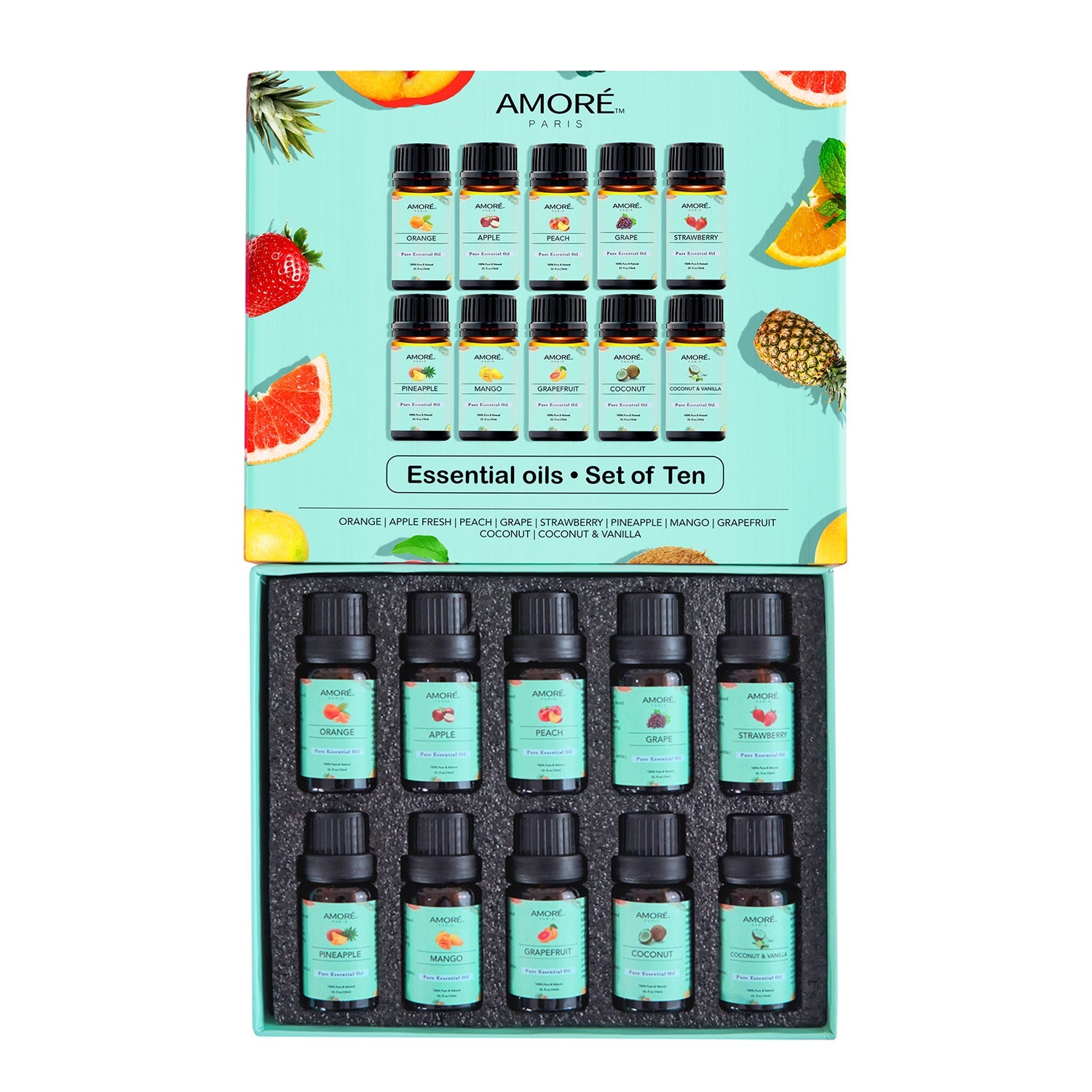 10-Pack: Fruity Fragrance Premium Aromatherapy Diffuser Oils Set for Candle & Soap Making