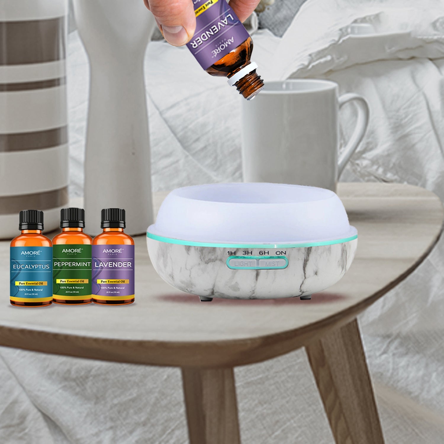 White Marble Ultrasonic Aroma Diffuser With Essential Oil Gift Set