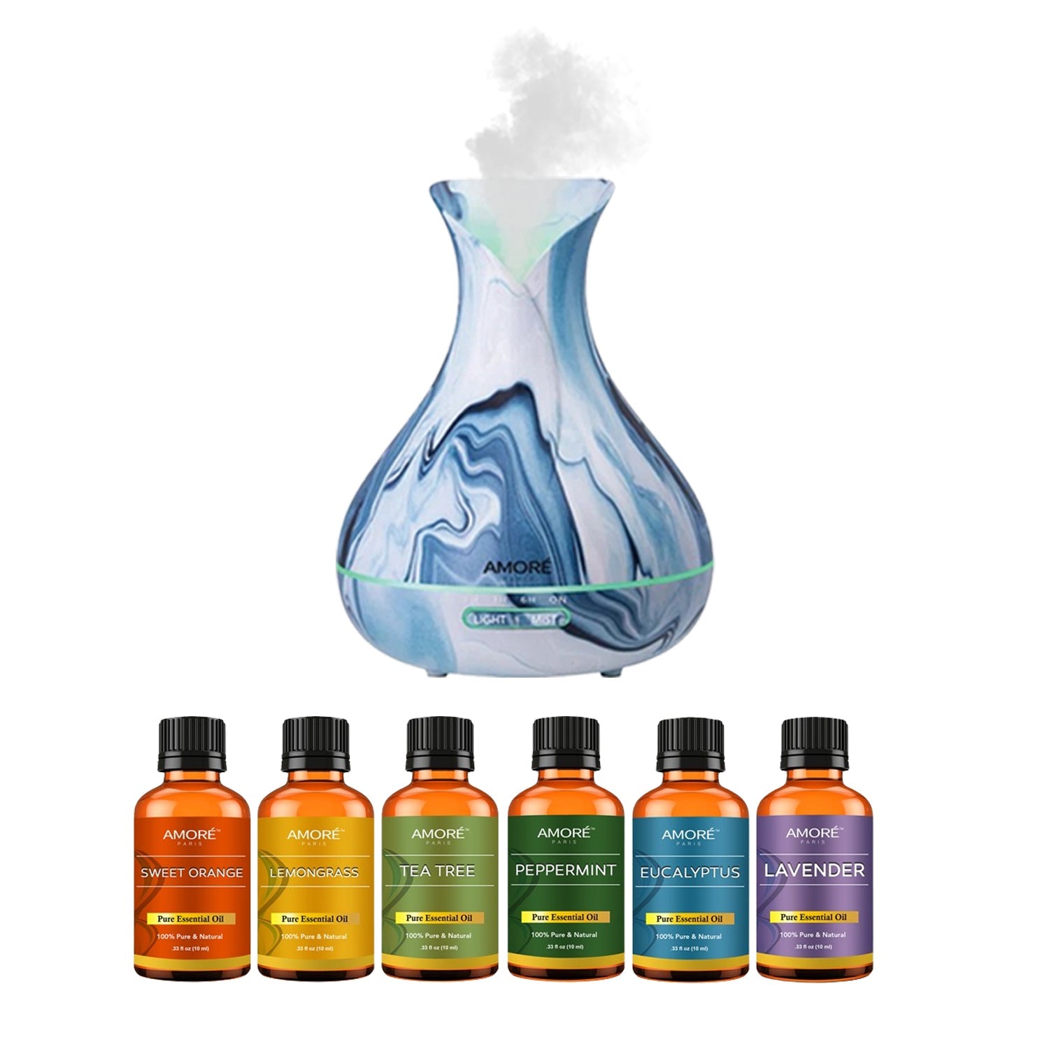 Hydro Dipped Ultrasonic Aromatherapy Diffuser  with Essential Oil Gift Set (7-Piece)