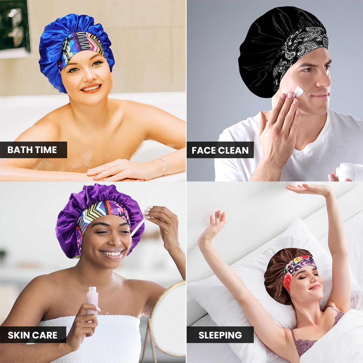 3-Pack Silky Satin Head Scarf Hair Wrap Cap Headband Sleeping Bonnet