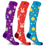3-Pairs: Bunny And Chicks Easter Fun Knee High Compression Socks