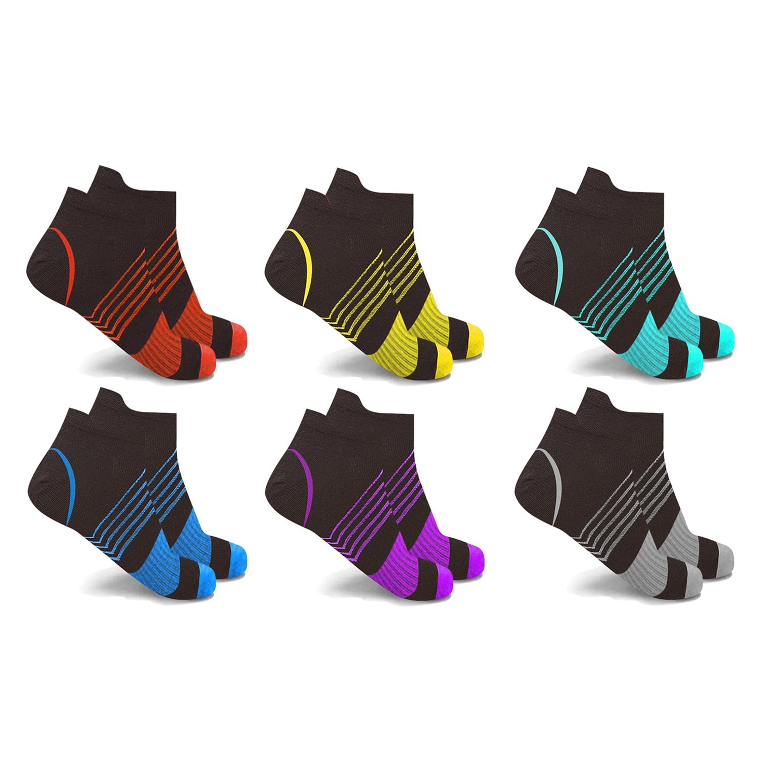 Ultra V-Striped Design Ankle Compression Pain Relief Socks (6-Pairs)