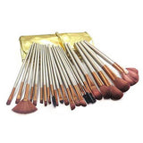 24-Piece : Professional Chocolate Gold Makeup-Brush Set with Leather Case