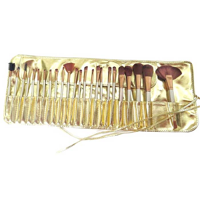 24-Piece : Professional Chocolate Gold Makeup-Brush Set with Leather Case