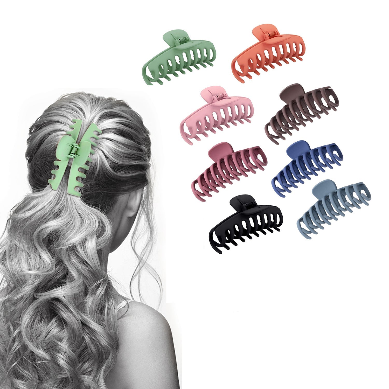 8-Pack: Women's Acrylic Large Claw Matt Hair Clips For Styling And Grip