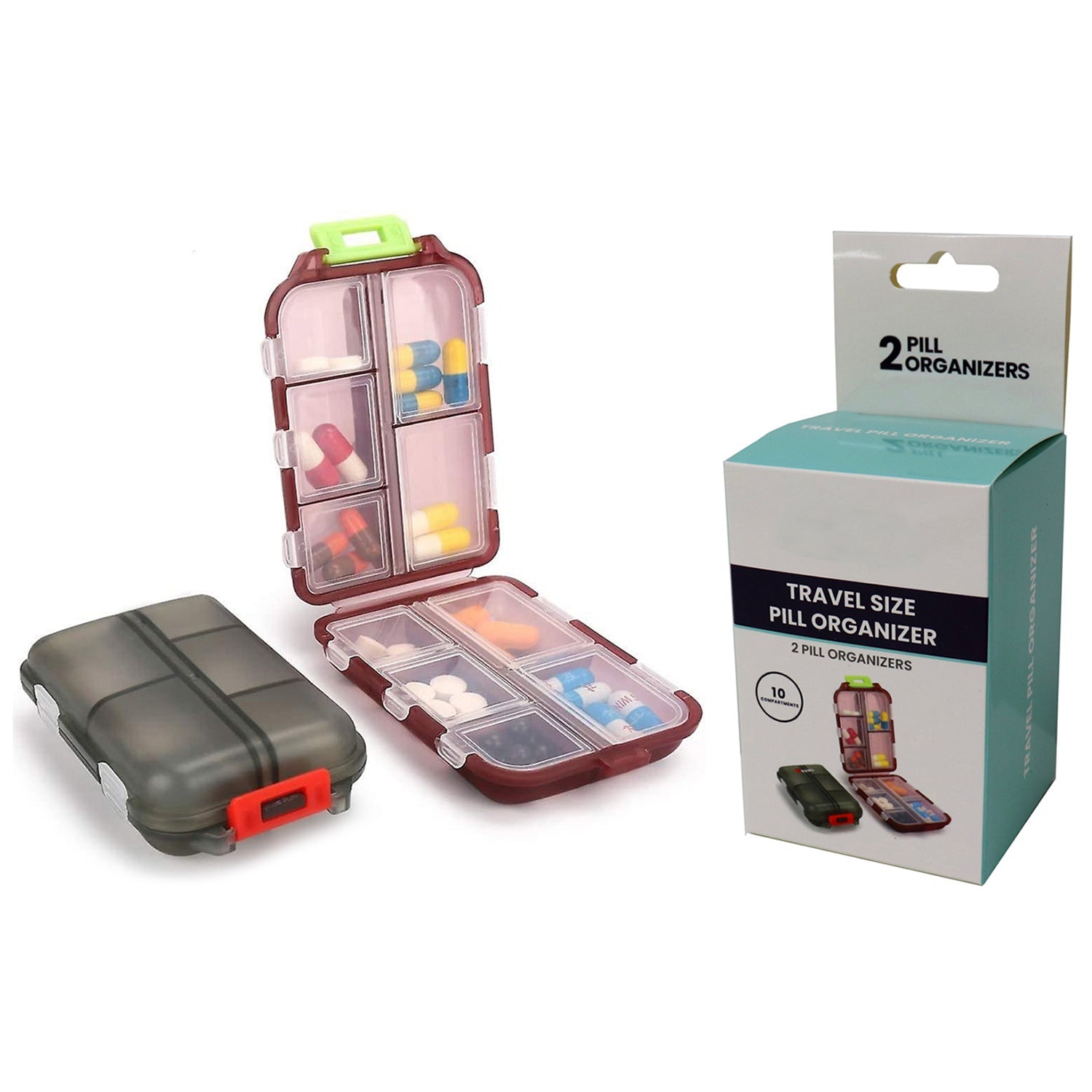 2-Pack Portable Vitamins Fish Oil Medicine Pill Case Travel Organizer